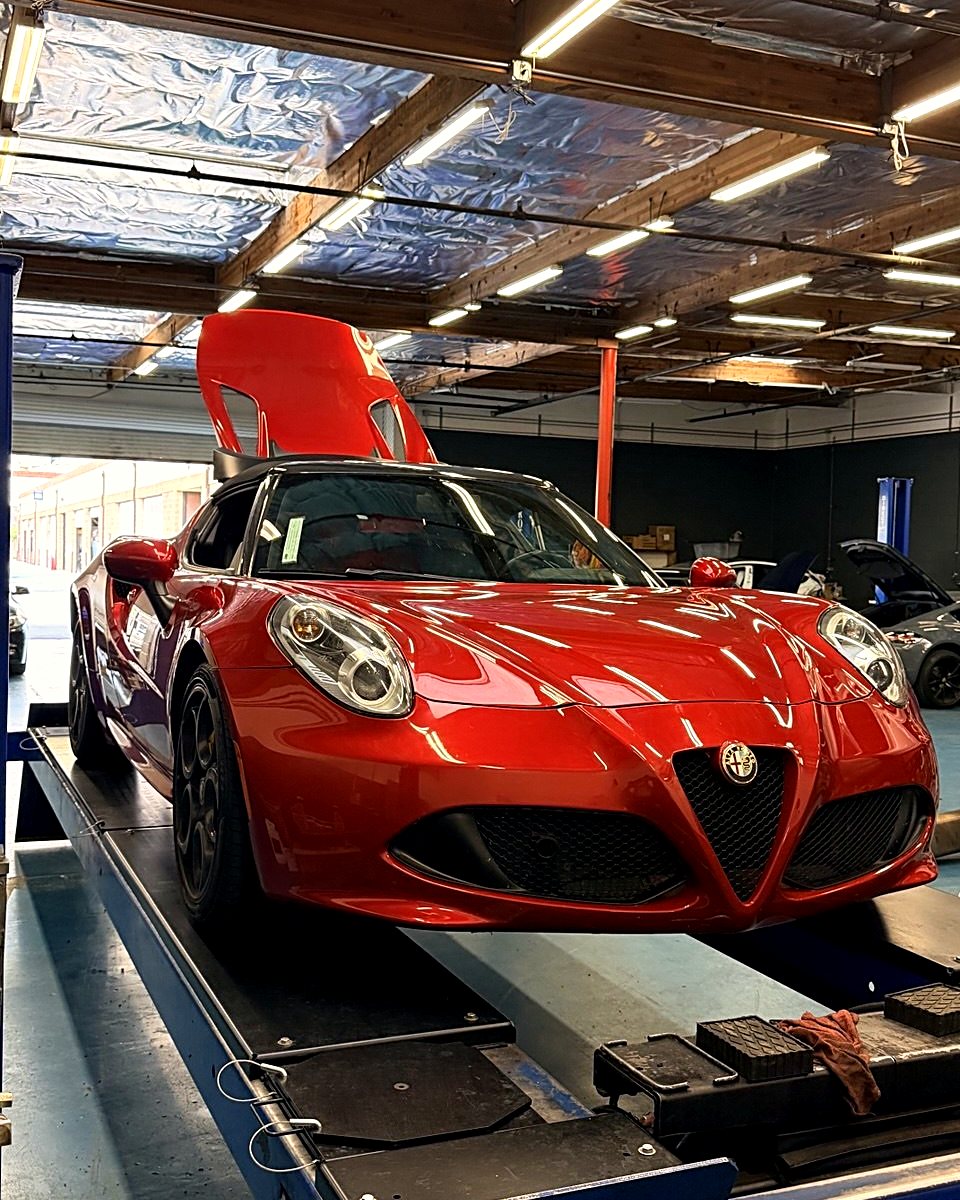 Alfa Romeo 4C on the alignment rack
