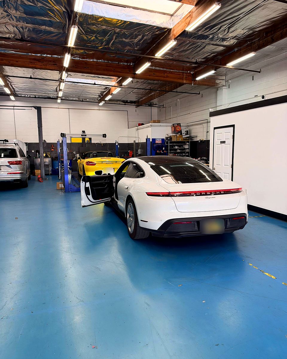 Porsche Taycan in the service bay